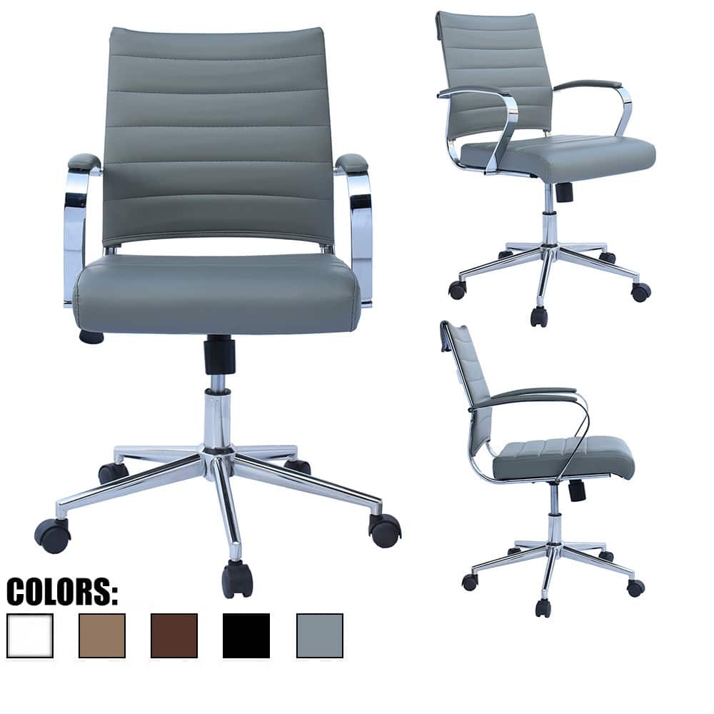 Modern Mid-Back Ribbed Faux Leather Task Chair – Designer Office Chair with Tilt Function for Desk or Home Workspace