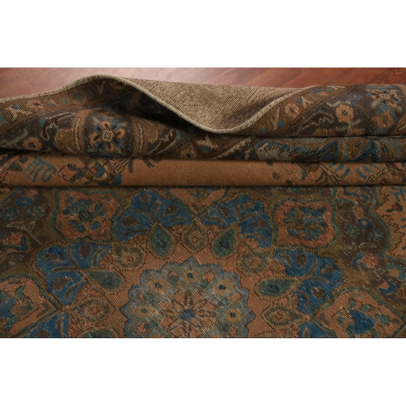 Orange Medallion Tabriz Persian Area Rug Hand-Knotted Wool Carpet - 9'7"x 12'10"