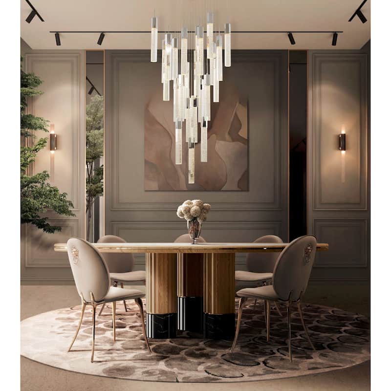 25-Light Chrome Metal Chandelier With Clear Bubble Crystals