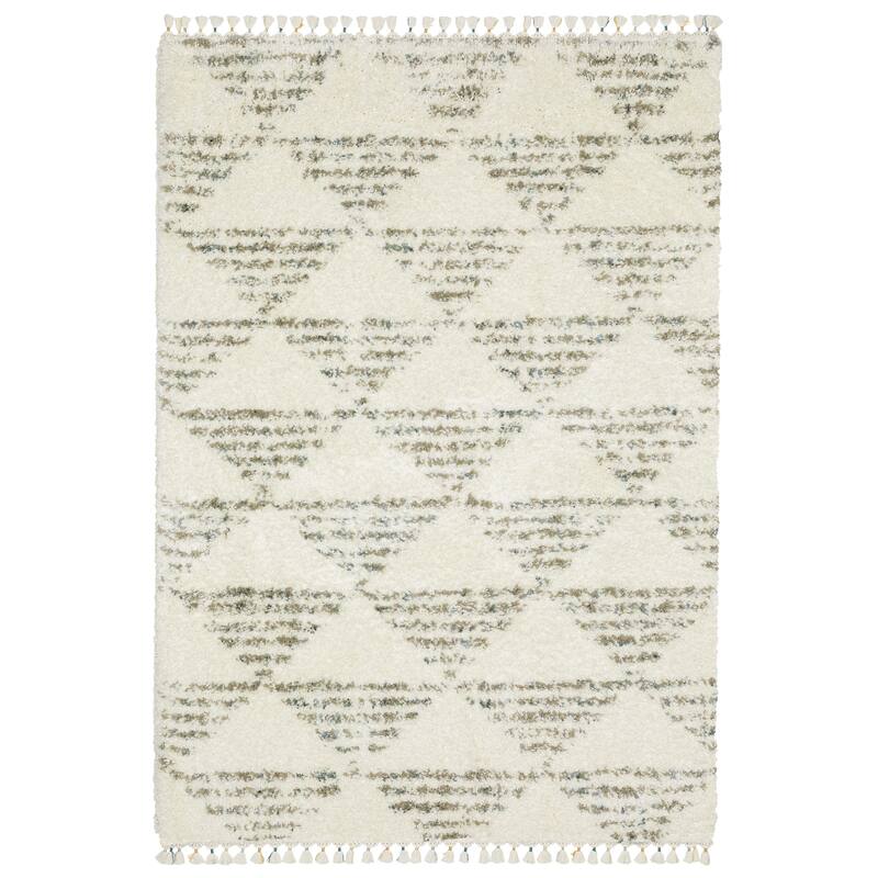 Style Haven Aire Triangles Ivory/ Multi Shag Tassel Fringe Rug.