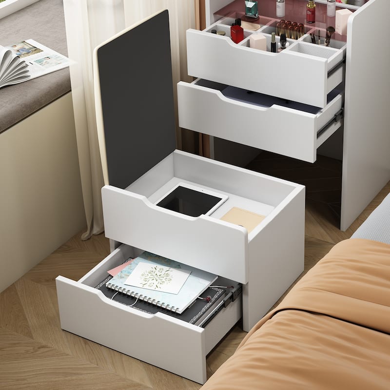 Multifunctional Vanity Desk with Storage LED Mirror Makeup Station for Bedroom or Dressing Room - N/A