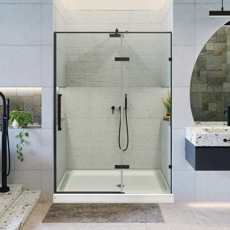 Fine Fixtures Hinged Clear Frameless Glass Shower Door Enclosure