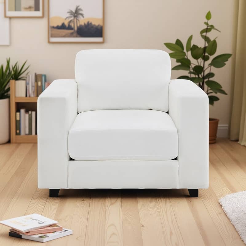 Chenille Armchair with 7" Thick Cushion and Washable Covers - Ivory
