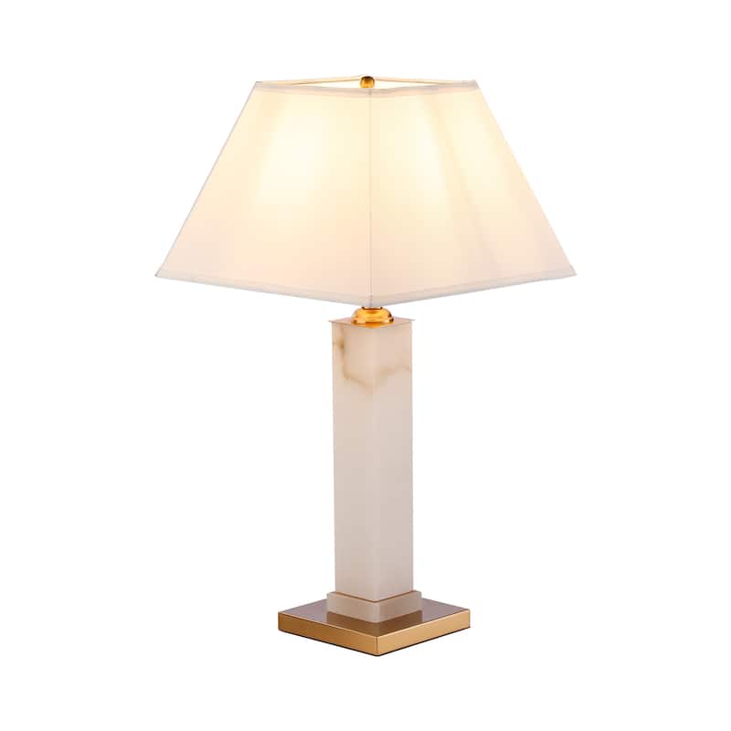 Alabaster White & Gold Desk Lamp, Metal Table Light with Rectangular Shade - 30"