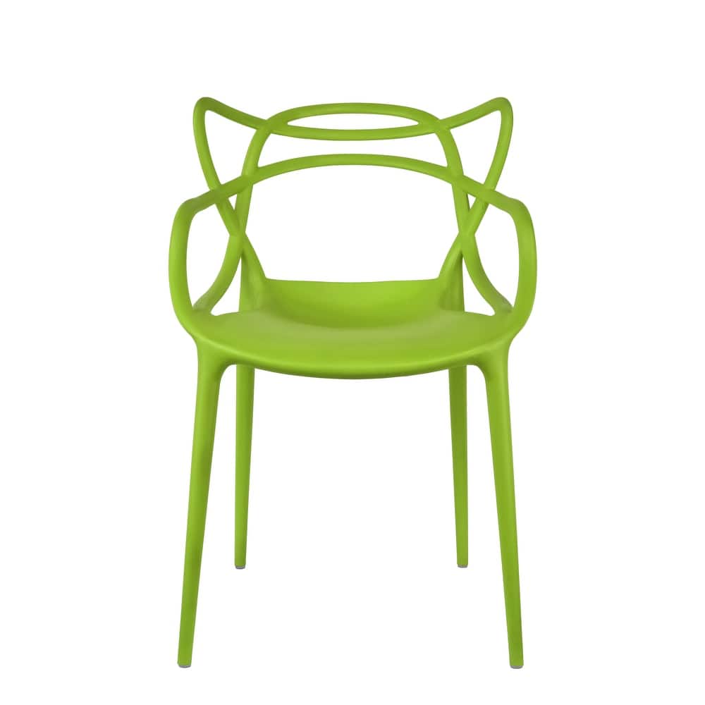 Modern Plastic Patio Indoor or Outdoor Dining Stackable Chair UV Protected With Arms Open Back