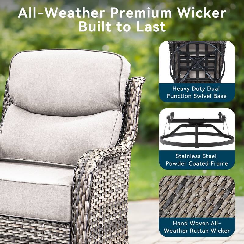 Pocassy 10 Pieces Outdoor 6 Inch Sofa Swivel Chair Ottoman with Fire Table