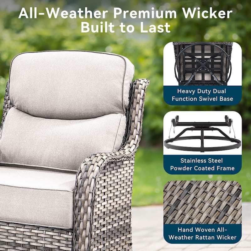 Pocassy 6 Pieces Outdoor 6 Inch Sofa Swivel Chair Ottoman with Fire Table
