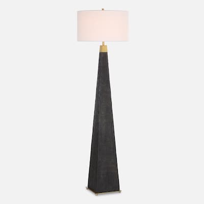 Tapered Base Floor Lamp with White Drum Shade - 68" - Black