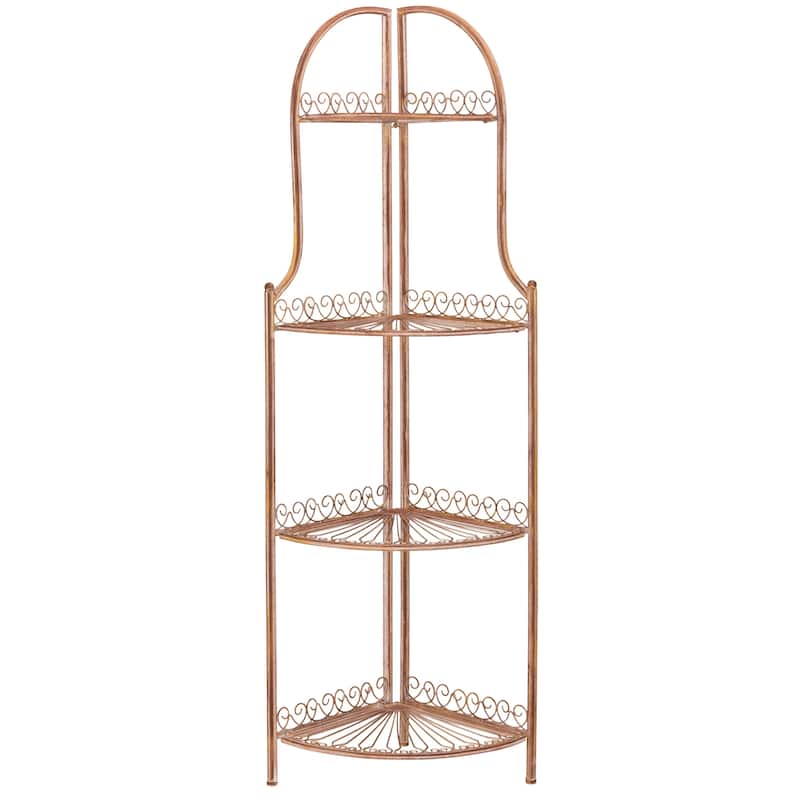 SAFAVIEH Shyla Victorian Wrought Iron 4-Tier Outdoor Corner Shelf - 14 In. W x 14 In. D x 60 In. H - 14Wx14Dx60H
