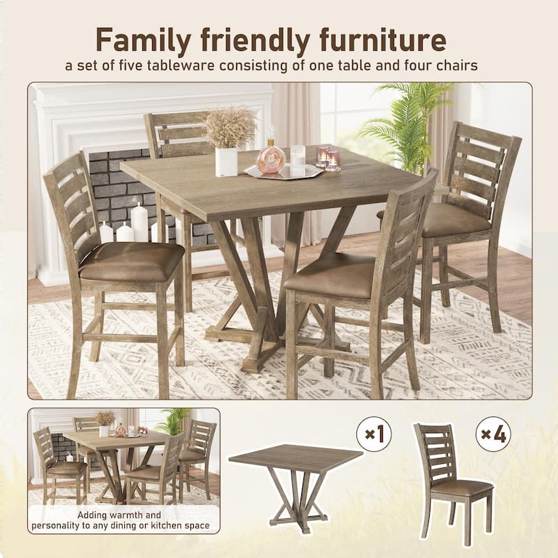 Set of 2 Counter Height Dining Chairs, Modern Farmhouse with Distressed Ladderback Design