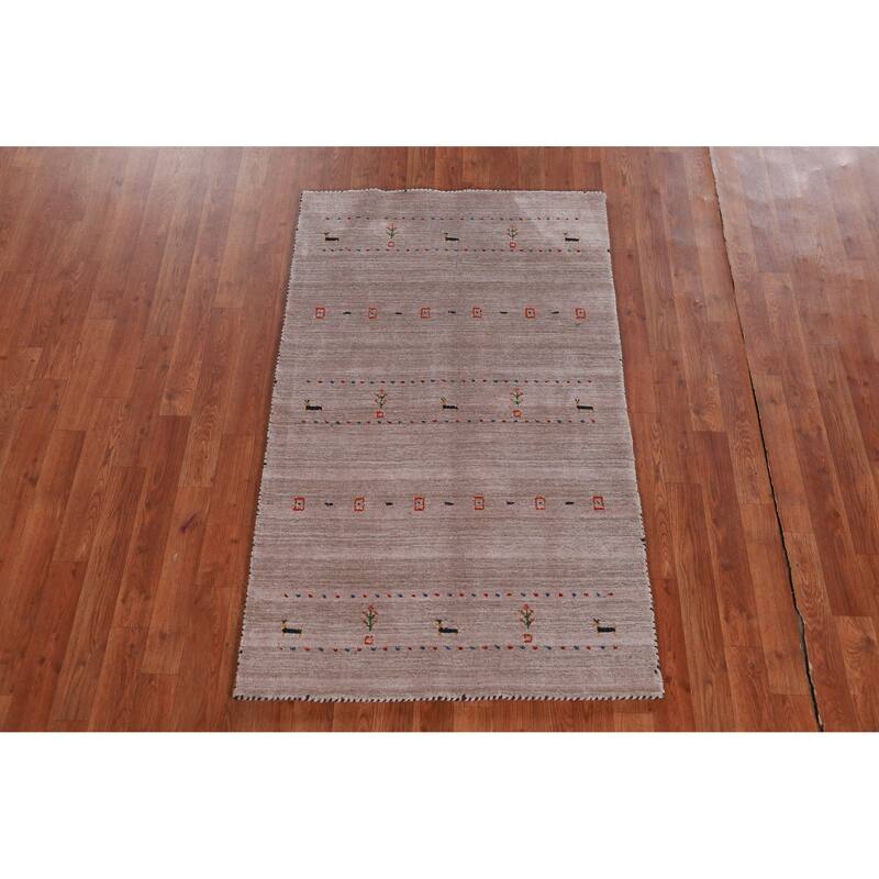 Hand Knotted Oriental 100% Wool Carpet Tribal Animal Pictorial Brown Gabbeh Area Rug - 4' 11'' X 2' 11''