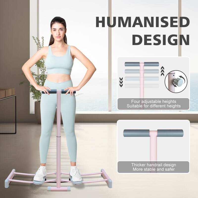 Foldable Ski Machine Home Trainer Adjustable Pedals & Handrails - 44 x 11.5 x 22-36 inches