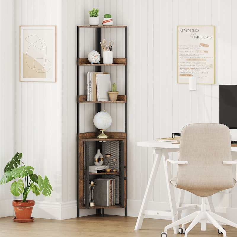 Gymax 2PCS 6-Tier Corner Shelf 67'' Tall Corner Bookshelf w/Cabinet &