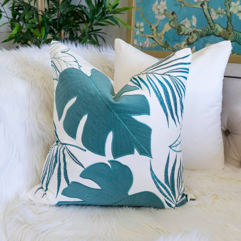 Leaf Pattern Decorative Pillow with Velvet Cover 20x20 Inches