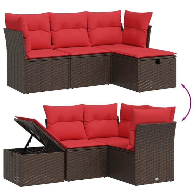 vidaXL Patio Sofa Set with Cushions Outdoor Furniture 4 Piece Poly Rattan - 24.4" x 24.4" x 27.2"