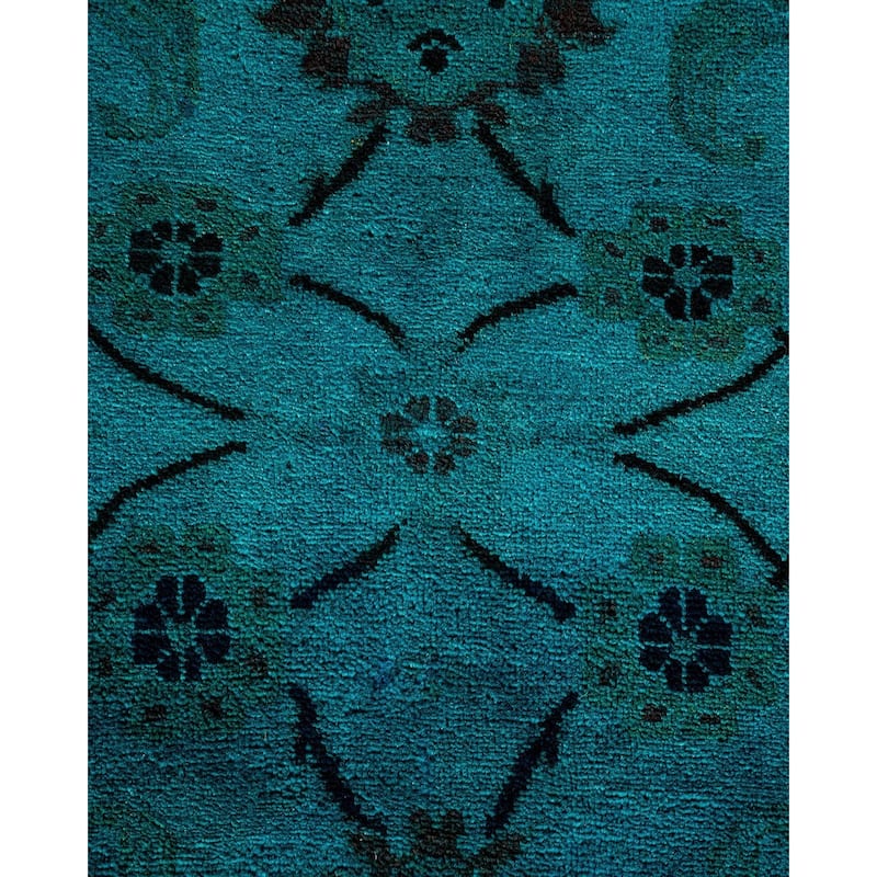 Overton Hand Knotted Wool Vintage Inspired Modern Contemporary Overdyed Blue Area Rug - 8' 1" x 9' 10"