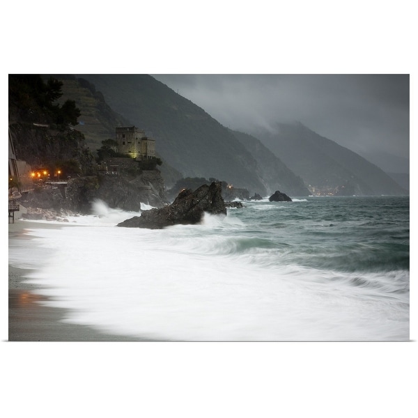 "Stormy seascape looking to the lights of Vernazza from Monterosso al Mare" Poster Print