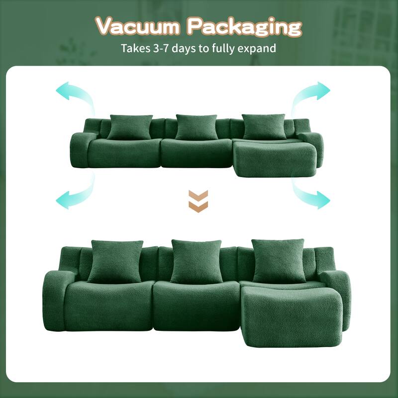 Roomfitters 3-Seat Teddy Fabric Boneless Sofa with Chaise, No Assembly 32D Sponge Couch