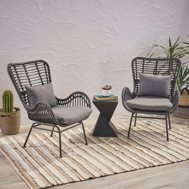 Wicker Patio Chair with Cushions (Set of 2)