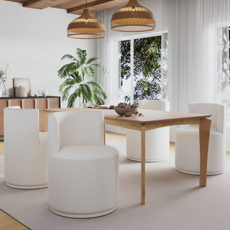 Roomfitters Modern Swivel Upholstered Side Chair for Vanity or Living Room, Beige Fabric