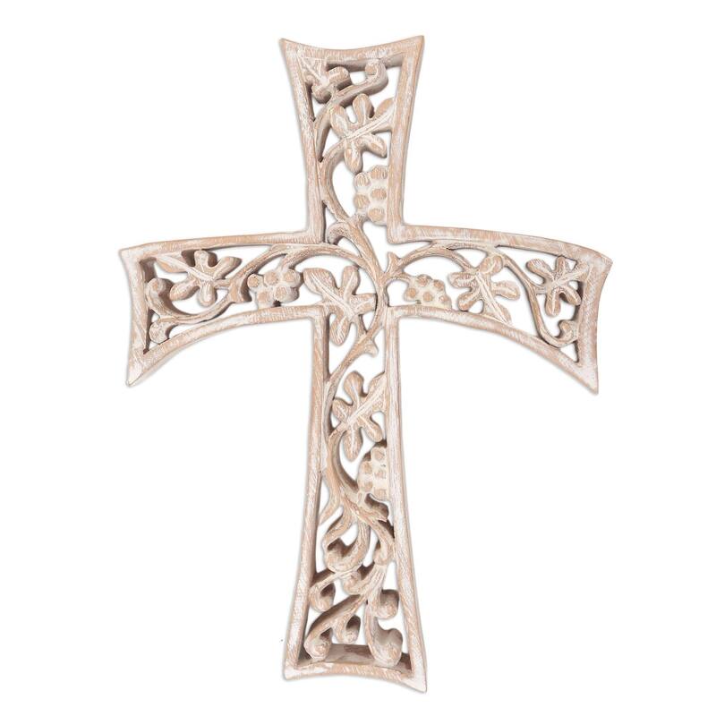 Novica Handmade Grape Leaf Cross Wood Wall Cross