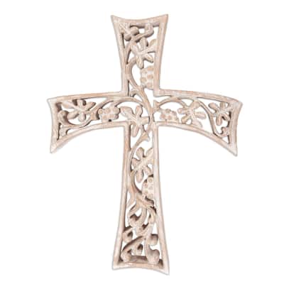 Novica Handmade Grape Leaf Cross Wood Wall Cross