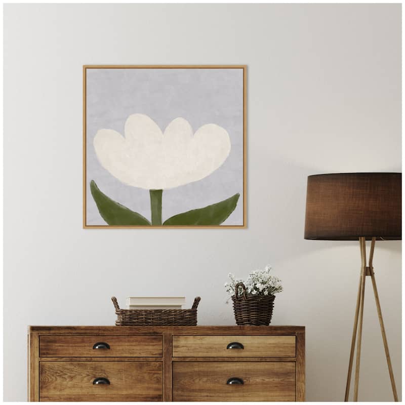 Kate and Laurel White Tulip by Gabrielly Guedes Framed Canvas Wall Art Print