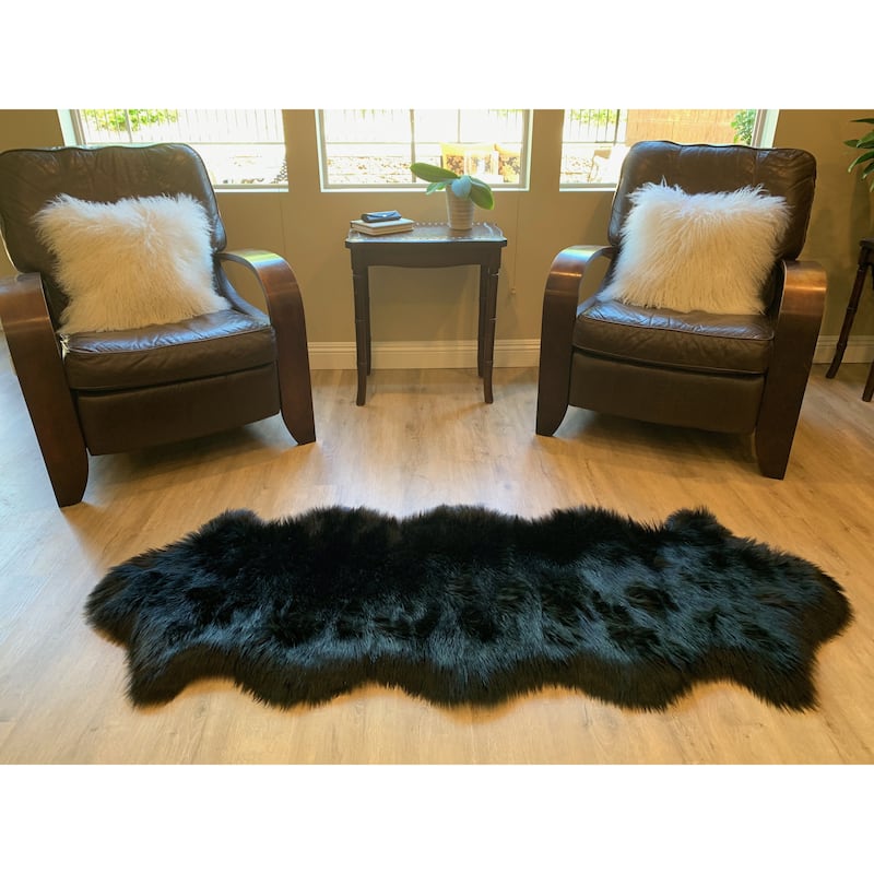 Highland Select Natural Long Wool Sheepskin 2 Pelt Shag Rug - 2' x 5'5"