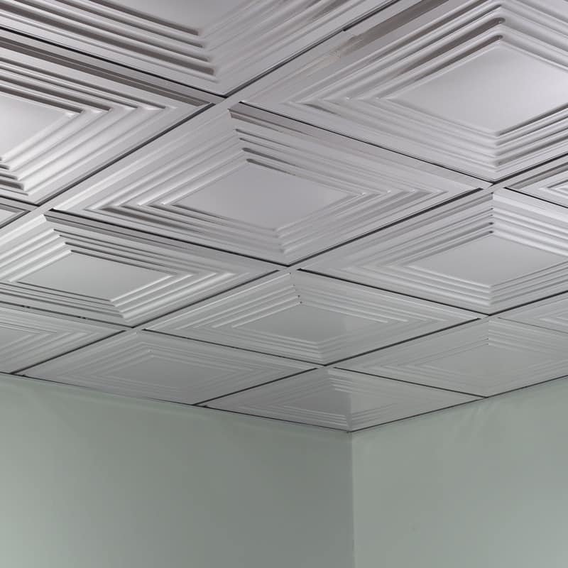 FASÄDE Traditional Style 3 Decorative Vinyl 2ft x 2ft Lay in Ceiling Panel in Brushed Aluminum (5 Pack)