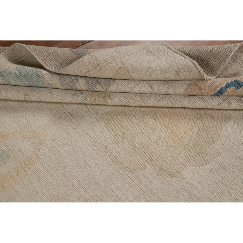 Hand Knotted Oriental 100% Wool Carpet Transitional All-Over Beige & Ivories Oushak Area Rug - 14' 8'' X 11' 10''