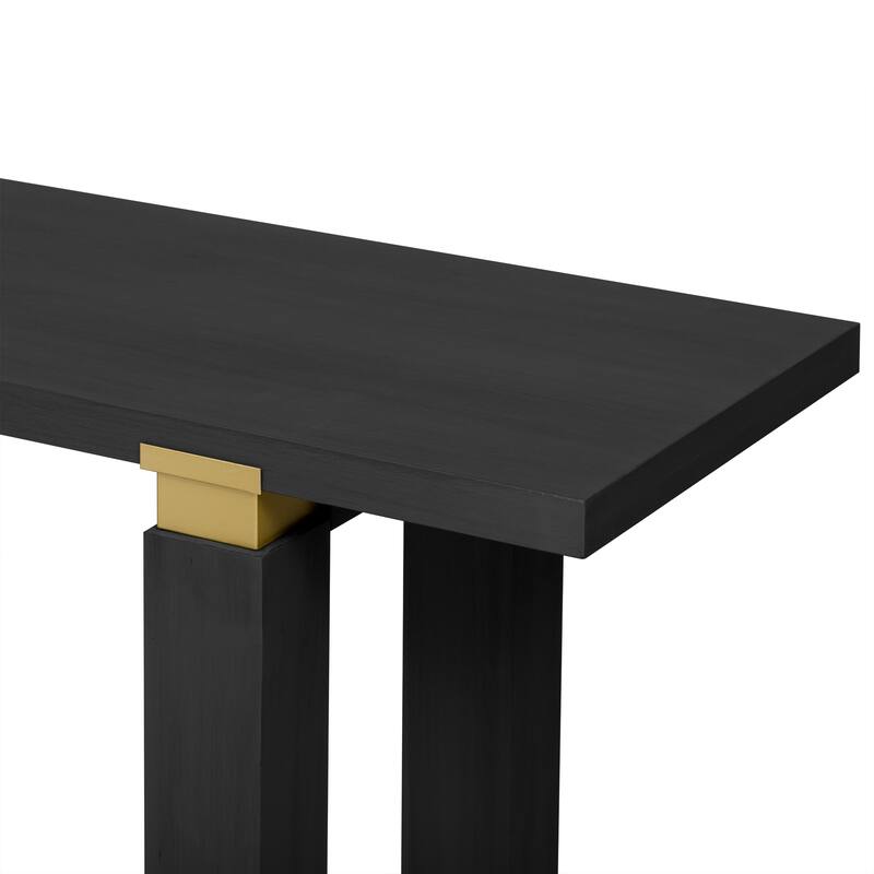 62.9" Modern Minimalist Console Table, Solid Wood Entryway Sofa Table with Metal Accents, Built-in Shelf