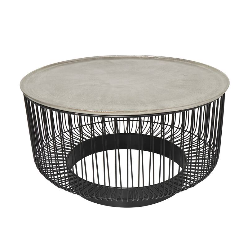 Black Aluminum Open Frame Wire Geometric Coffee Table with Silver Aluminum Top