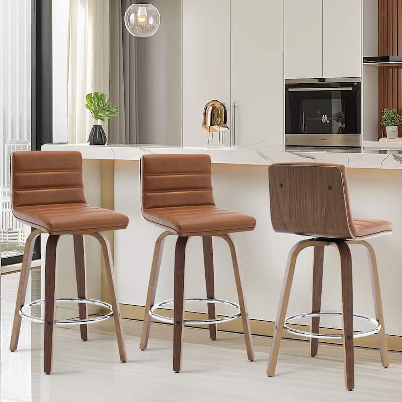 26"/29" Faux Leather Swivel Bar/Counter Stools, Set of 2/3 - Set of 3 - Saddle Brown - Counter Height