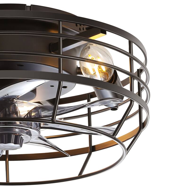12" Low Profile Enclosed Cage Ceiling Fan with Light and Remote