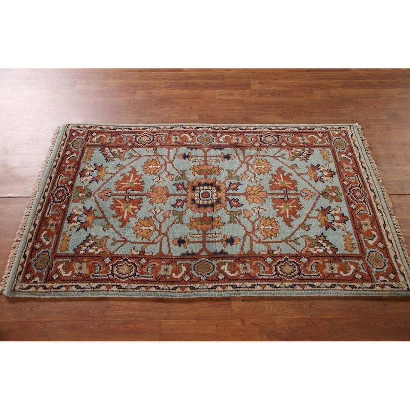 Hand Knotted Oriental 100% Wool Carpet Traditional Floral Navy Blue & Blues Heriz (serapi) Area Rug - 5' 0'' X 3' 0''