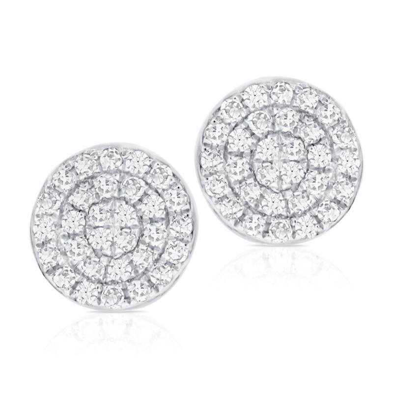Joelle Collection Round Diamond Stud Earrings - 14K Gold 1/5 CTTW Round Pave Disc Diamond Studs