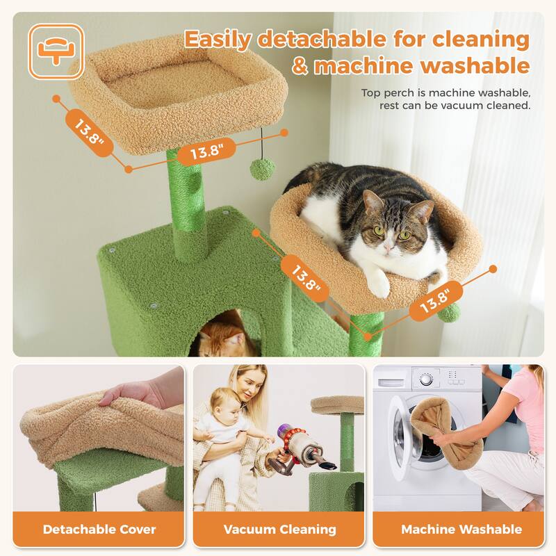 Multi-Level Indoor Large Cat Tree Scratching Post with 2 Perches, 2 Condos, Hammock and 2 Pompoms