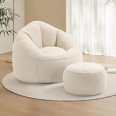Bean Bag Chairs for Adults & Kids, Velvet Lazy Sofa Chair with Ottoman, Modern Accent Chair
