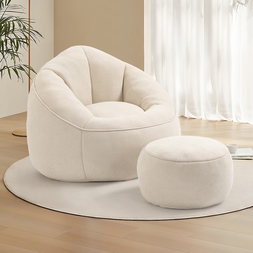 Bean Bag Chairs for Adults & Kids, Velvet Lazy Sofa Chair with Ottoman, Modern Accent Chair