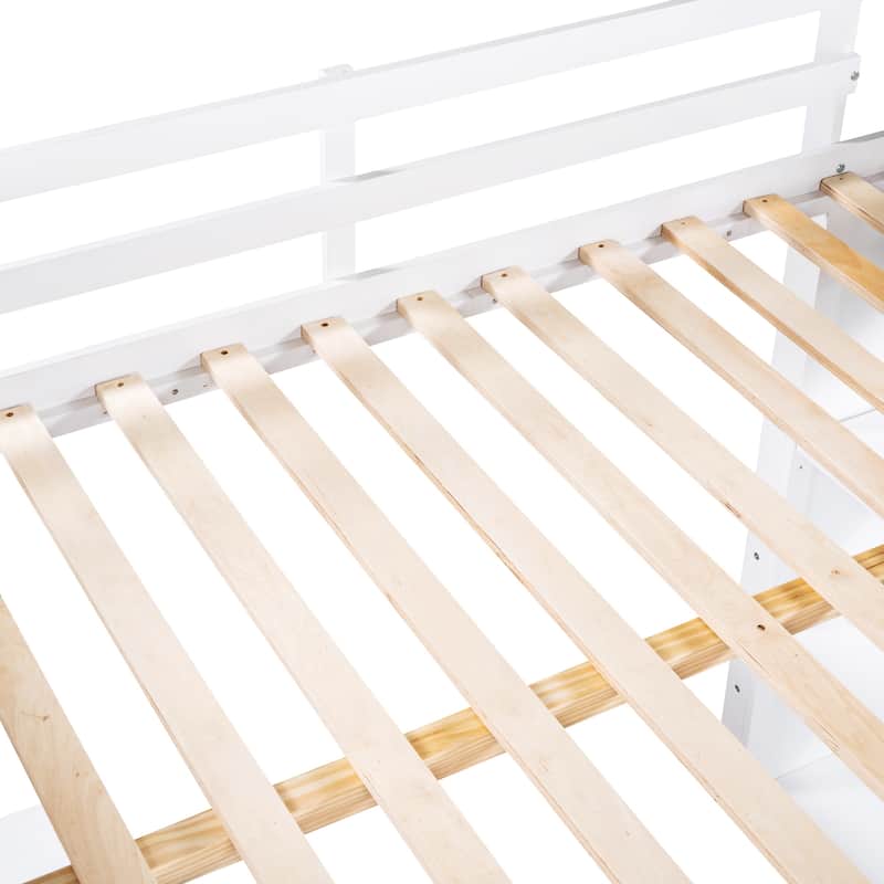 Full Size Loft Bed with Desk, Shelves and Drawers, Space-Saving Multi-Functional Bed Frame with Guardrails and Ladder