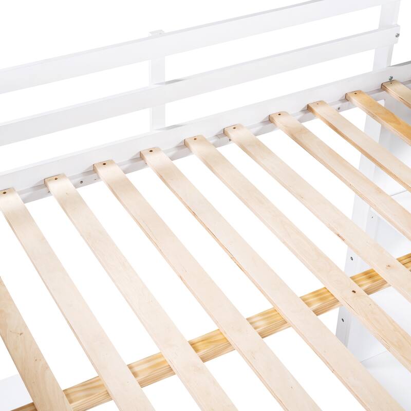 Space-Saving Twin/Full Loft Bed with Ladder, Desk, Shelves, and Drawers, for Kids/Teens