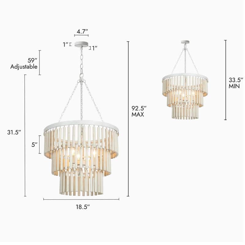Farmhouse 3-Light White Wood Chandelier 3-Tiers Empire Pendant Lights - 18.5" D x 31.5" H