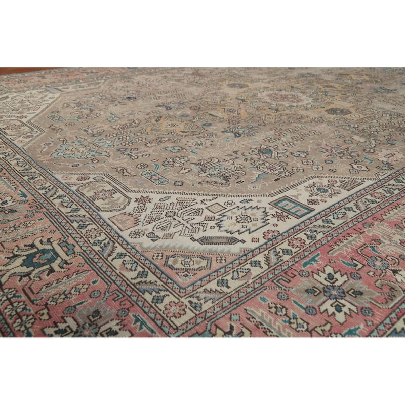 Brown Geometric Tabriz Persian Area Rug Hand-Knotted Wool Carpet - 8'2"x 11'1"