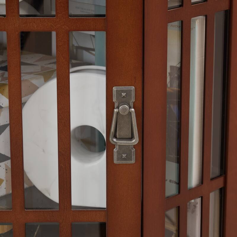 Lighted Corner Curio Cabinet, Wooden Accent Storage Cabinet, Display Cabinet with Tempered Glass Shelves & Mirrored Back