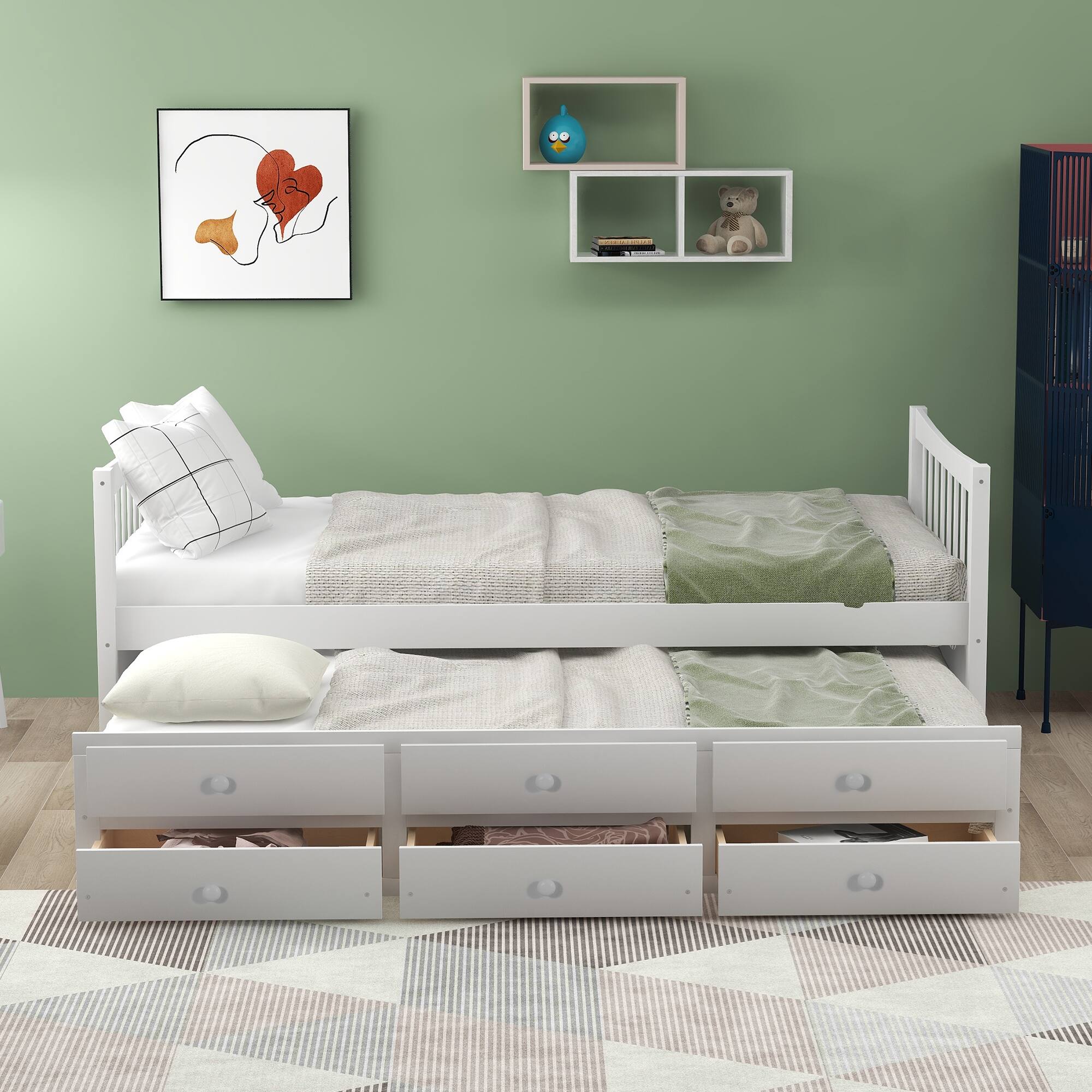 Gray Twin Daybed with Trundle and Drawers Elegant Design, Space