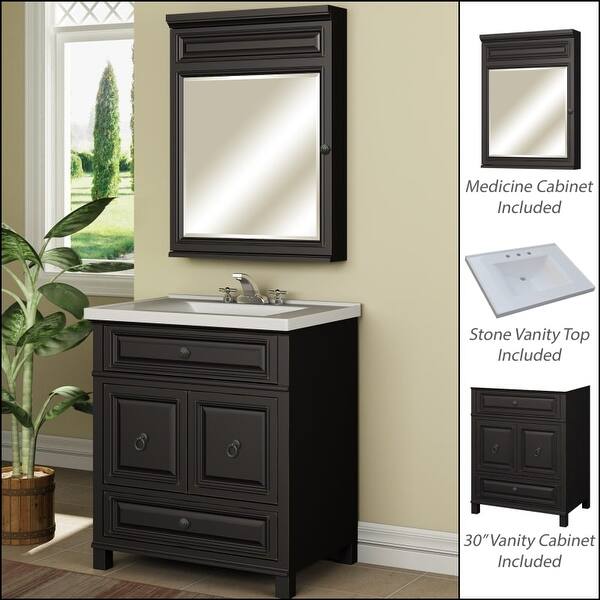 Shop Miseno Mvbh30com 30 Bathroom Vanity Set Cabinet Stone Top And Medicine Cabinet Included Overstock 14385044