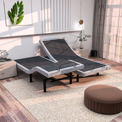 Renanim Adjustable Bed Base with Dual Massage - USB, Under Bed Light, Zero Gravity, App Control, Head and Foot Incline