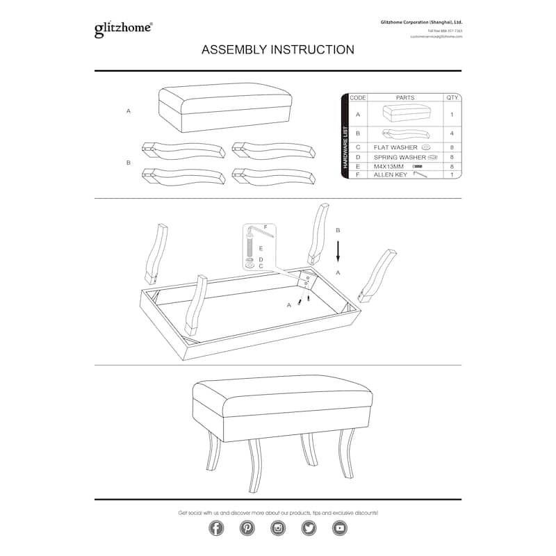 Glitzhome 24"L Modern Luxury Acrylic Ottoman Bench