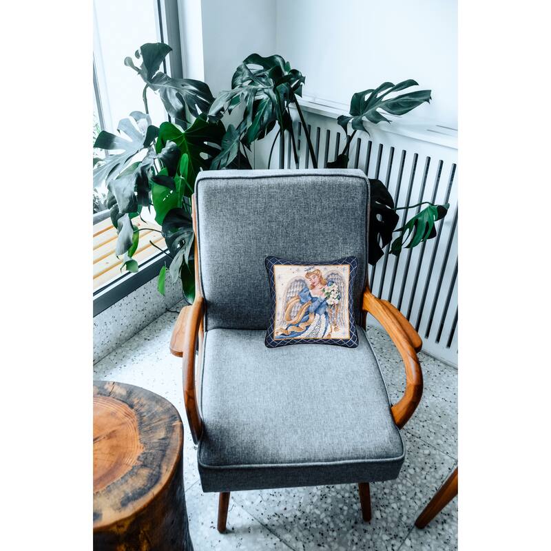 14" x 14" Azure Angel Needlepoint Pillow