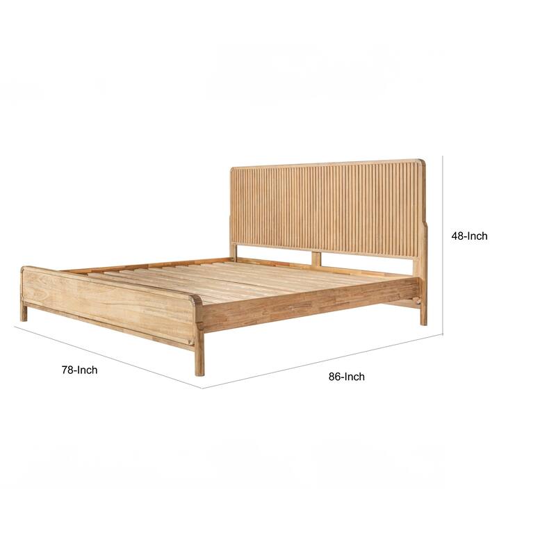 Cid Tori King Bed, Fluted Headboard, Low Profile Platform, Natural Brown